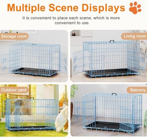 FDW | 30" Foldable Metal Dog Crate | Blue | Cage - Image 5