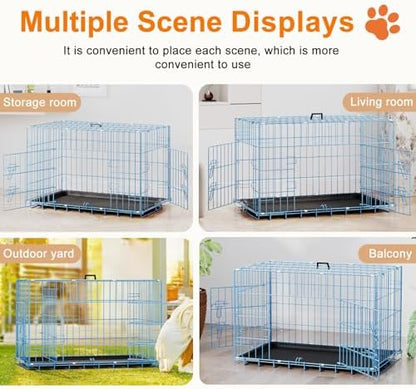 FDW | 30" Foldable Metal Dog Crate | Blue | Cage - Image 5