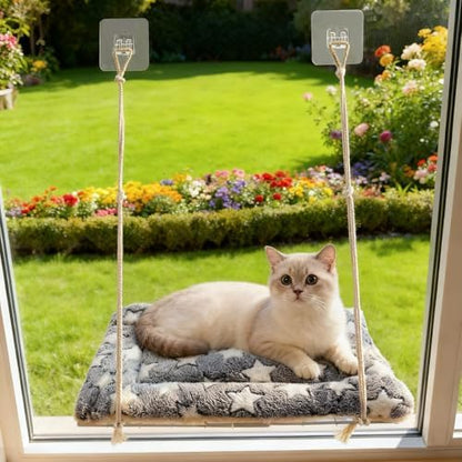Cat Window Perch with Adhesive Hooks Foldable Cat Window Hammock - Image 2