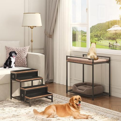 Saudism Pet Bunk Bed with Removable Stairs and 2 Drawers, Dogs/Cats Window Perch - Image 4