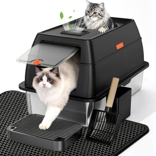 XL Enclosed Stainless Steel Litter Box by Tevila