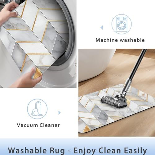 Bathroom Rug Gold Geometric Lines Bath Mat - Image 5