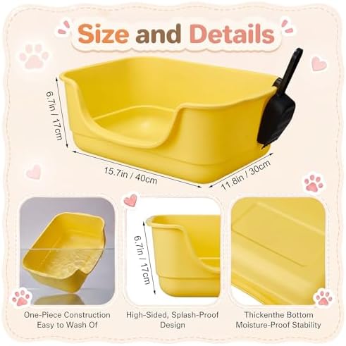 Bokon 2 Pack Yellow Green Small Cat Low Entry Litter Box, Kitty Litter Pan - Image 4