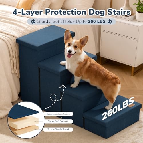 4-Step Wide Dog Stairs with Storage 23" H, Non-Slip Sturdy Pet Steps - Image 5