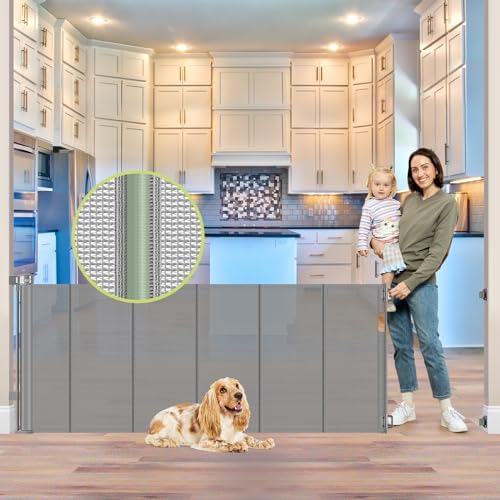 Reinforced 80 Inch Extra Wide Retractable Dog Gate to Prevent Crawling Through by Babyproofingoutletcovers