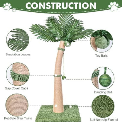 Palm Tree Cat Scratching Post, 3 Interactive Balls and Curved Design Scratching - Image 2