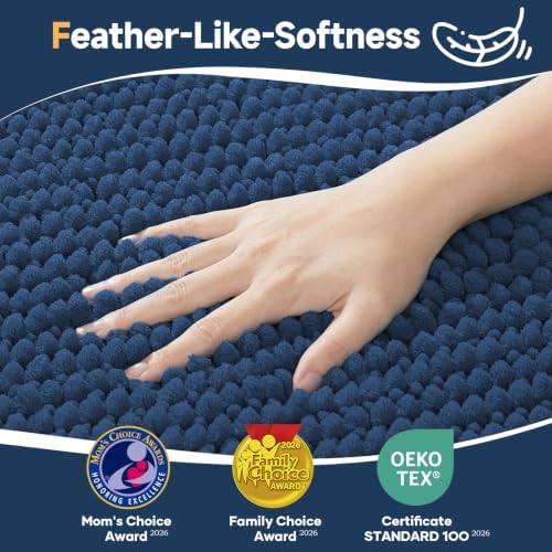 Ophanie Navy Blue Bathroom Rugs Sets 3 Piece, Soft Chenille Bath Mat, Non Slip - Image 2