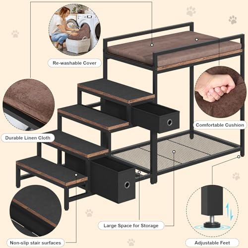 Saudism Pet Bunk Bed with Removable Stairs and 2 Drawers, Dogs/Cats Window Perch - Image 5