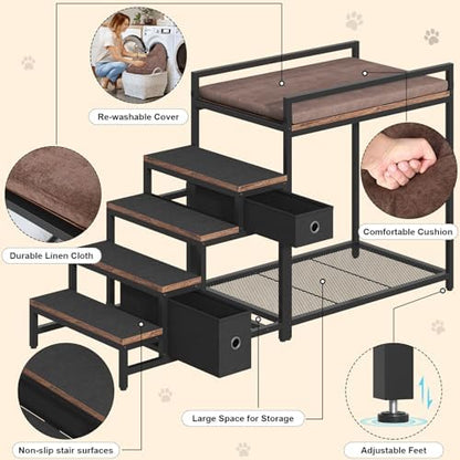 Saudism Pet Bunk Bed with Removable Stairs and 2 Drawers, Dogs/Cats Window Perch - Image 5
