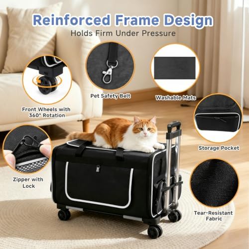 Large Pet Carrier with Detachable Wheels, 2 IN1 Foldable Soft-Sided Carriers- - Image 4