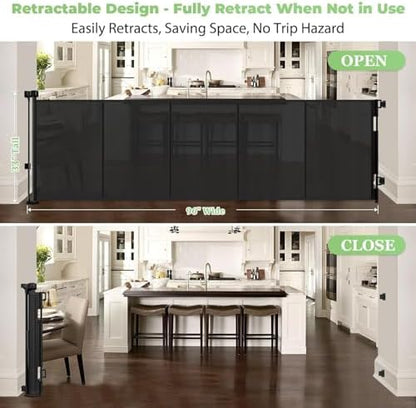 96" Wide Reinforced Retractable Baby Gates, Prevent Crawling Under - Image 3