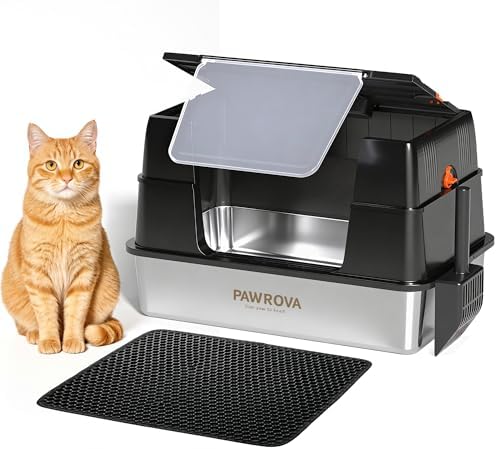 304 Stainless Steel XL Enclosed Cat Litter Box, Flip-Up Lid, High Sides | Easy by Pawrova-US