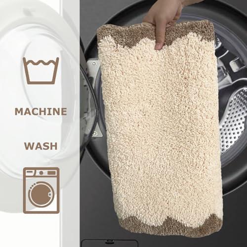 Farmhouse Decor Cute khaki Scalloped Bathroom Mat, Fun Plush Luxury Microfiber - Image 6