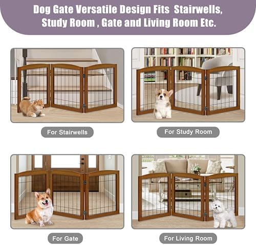 LZRS 3-Panel Freestanding Foldable Wooden Dog Gate –Solid Wood & Steel Wire - Image 6