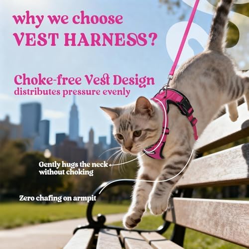 rabbitgoo Cat Harness and Leash Set, Escape Proof Vest, Rose Red - Image 3