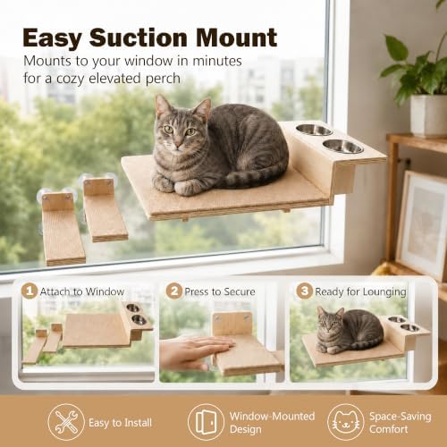 Cat Window Perch, Strong Suction Cups, Cat Window Hammock & Feeding Shelf - Image 5