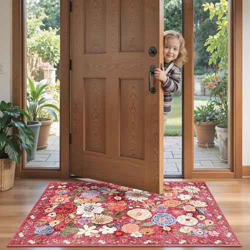 Red Floral Hallway Runner Rug 2x5 - Image 5