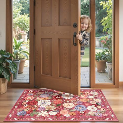Red Floral Hallway Runner Rug 2x5 - Image 5