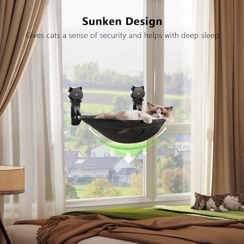 JUNSPOW Cat Window Perch Cordless, Foldable & Stable Cat Beds- Breathable Cat - Image 3