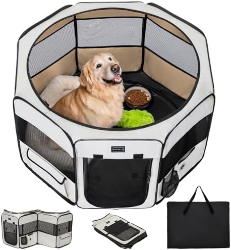 PETSFIT Portable Dog Playpen 45", Removable Waterproof Mat, Zippered Roof by Petsfit