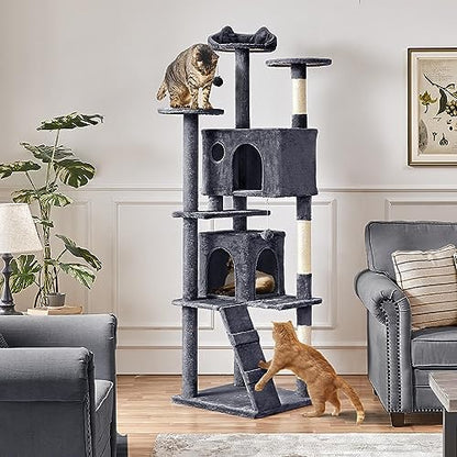 Yaheetech 80in XL Multi-Level Cat Tree, Double Caves, Sisal Posts - Image 2