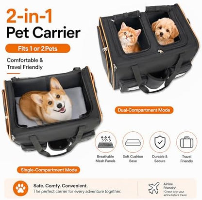 2 in 1 Large Cat Carrier for 2 Cats, Rolling Pet Carrier - Image 3