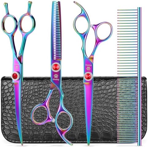 GLADOG 7 Inch Professional Dog Grooming Scissors Kit, 5-in-1 Titanium Coated by GLADOG