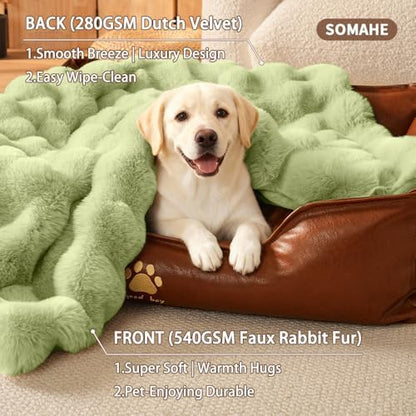 SOMAHE Dog Blanket for Couch Bed, Soft Faux Fur, Large 39x31 Fruit Green - Image 4