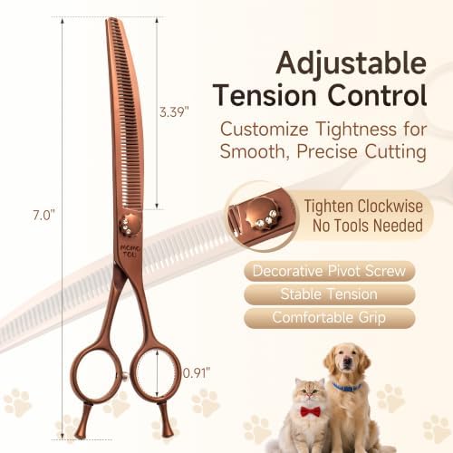 7'' Curved Thinning Dog Grooming Scisscors Matte Bronze - Image 2