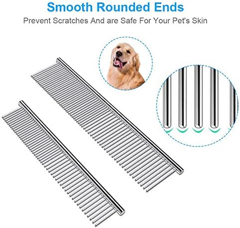 Cafhelp 2 Pack Dog Combs with Rounded Ends Stainless Steel Teeth, Cat Comb - Image 2