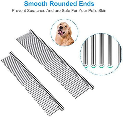 Cafhelp 2 Pack Dog Combs with Rounded Ends Stainless Steel Teeth, Cat Comb - Image 2
