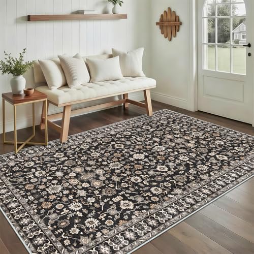 Square 4x4 Rug Soft Non Slip Machine Washable Indoor Carpet Black - Image 7