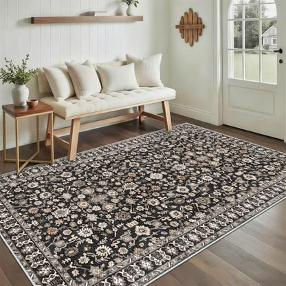 Square 4x4 Rug Soft Non Slip Machine Washable Indoor Carpet Black - Image 7