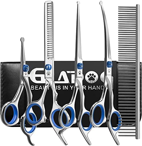 Dog Grooming Scissors Kit with Safety Round Tips, GLADOG Professional 6 in 1 by GLADOG