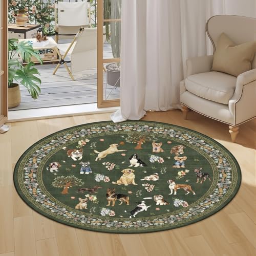 4Ft Round Dogs Area Rug for Living Room Bedroom - Image 5