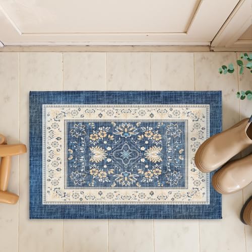 Giwawa Blue Boho Bath Rug Ethnic Floral Bathroom Mat Soft Quick Dry Bath Carpet - Image 7