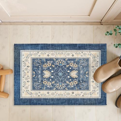 Giwawa Blue Boho Bath Rug Ethnic Floral Bathroom Mat Soft Quick Dry Bath Carpet - Image 7