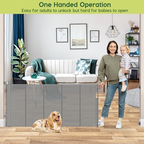 Reinforced 80 Inch Extra Wide Retractable Dog Gate to Prevent Crawling Through - Image 5