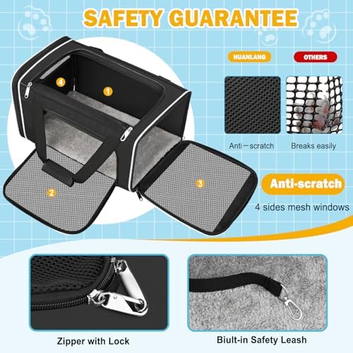 HUANLANG Large Cat Carrier Soft Sided Travel Pet Carrier Airline Approved - Image 4