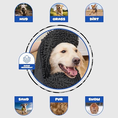 Dog Towel for Drying Dogs, Absorbent Microfiber Bath Towel, Hand Pockets - Image 5