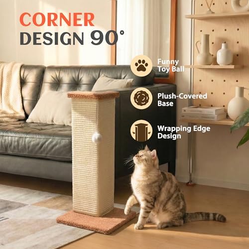 PETKARAY Couch Corner Cat Scratcher, 22.5" Sisal Scratching Post - Image 2