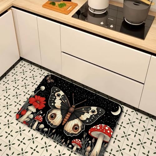 Bathroom Floor Mat, Vintage Poppy Moth Bathroom Rugs, Quick Dry Forest Red - Image 7