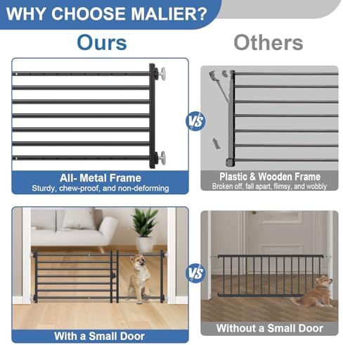 Malier Indoor Dog Gate with Door, 26-41" Extra Wide Full Metal Pet Gate Short - Image 2