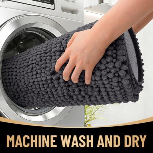 OLANLY Thick Chenille Large Bathroom Rugs Mats 59x35, Dark Grey - Image 4