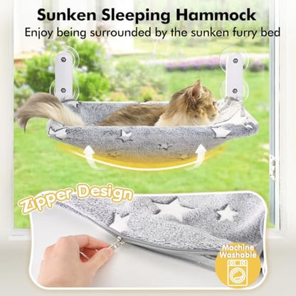 Zoratoo 2PC Glowing Star Cat Window Perch, Foldable Cordless Pet Hammock - Image 2