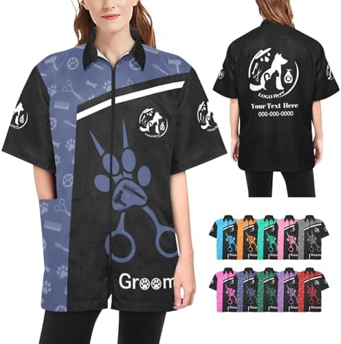 Custom Pet Grooming Smock, Personalized Dog Groomer Jacket by Cowcute