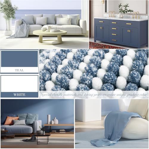 BSICPRO Bathroom Rugs Sets 2 Piece, Non Slip Striped Bath Mats, Fog Blue - Image 2