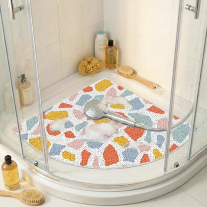Corner Shower Mat Non Slip, 28x 28 Inches Triangular Bath Mats by BLESWIN