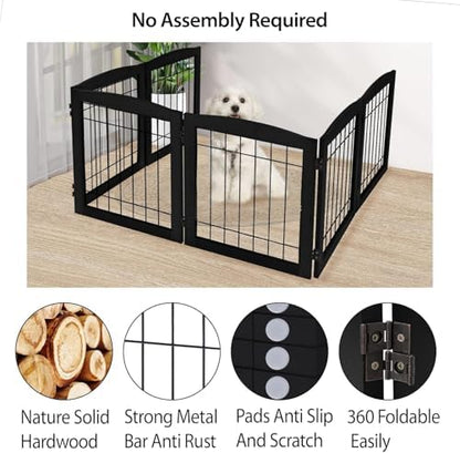 LZRS 6-Panel Extra Wide Wooden Freestanding Dog Gate: Foldable Solid Wood and - Image 3