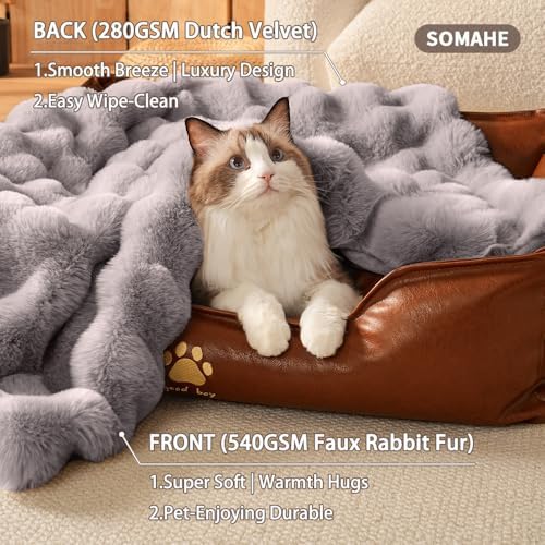 SOMAHE Soft Faux Fur Cat Blanket, Small 22x18 Dark Gray - Image 6